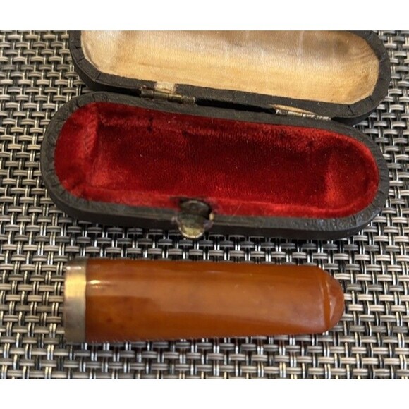 Vintage Gold And Amber Cigar Cigarette Holder in Original Fitted Case 2.5” - Picture 1 of 11
